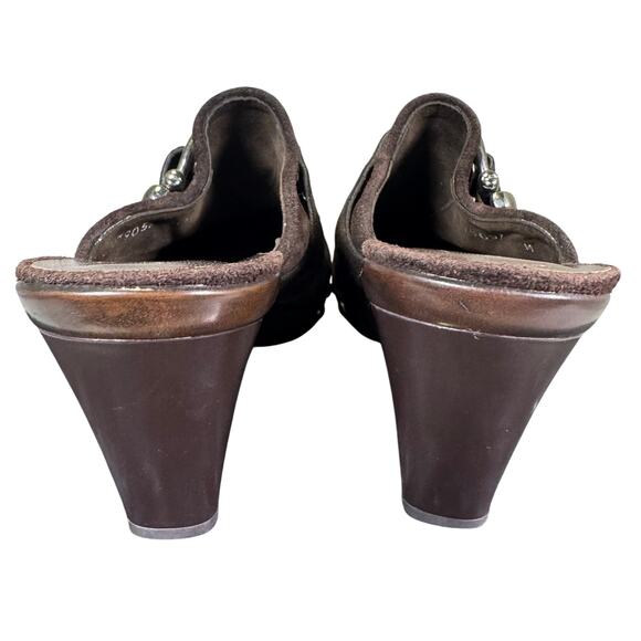 Stuart Weitzman Brown Suede Studded Mule Heels W/ Buckle Women's Size 6.5M US - Picture 4 of 8